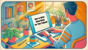 a person writing a post on how to write show notes for your podcast