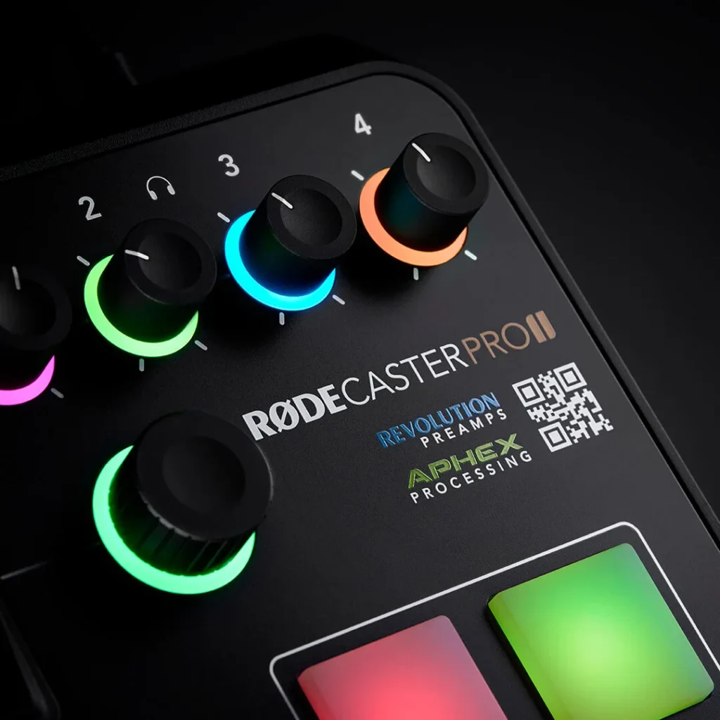 the show the reader what what the rodecaster pro 2 headphone knobs look like lit up