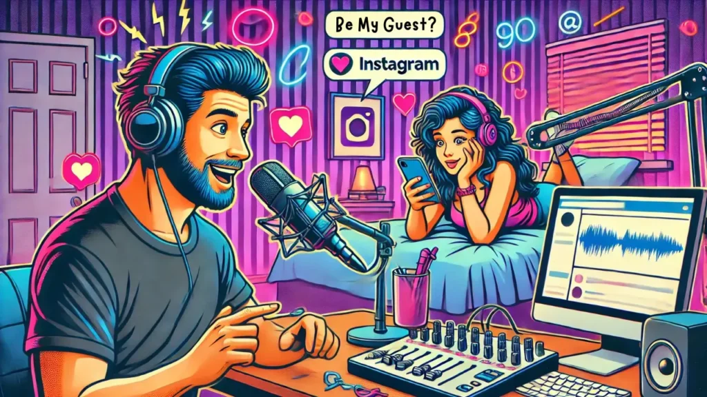 a guy booking a girl as a guest on his podcast via instagram DM