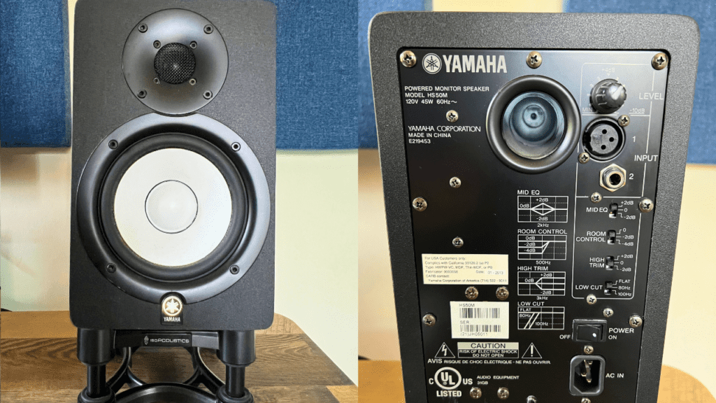 to show the front and back of the yamaha hs5 monitors 