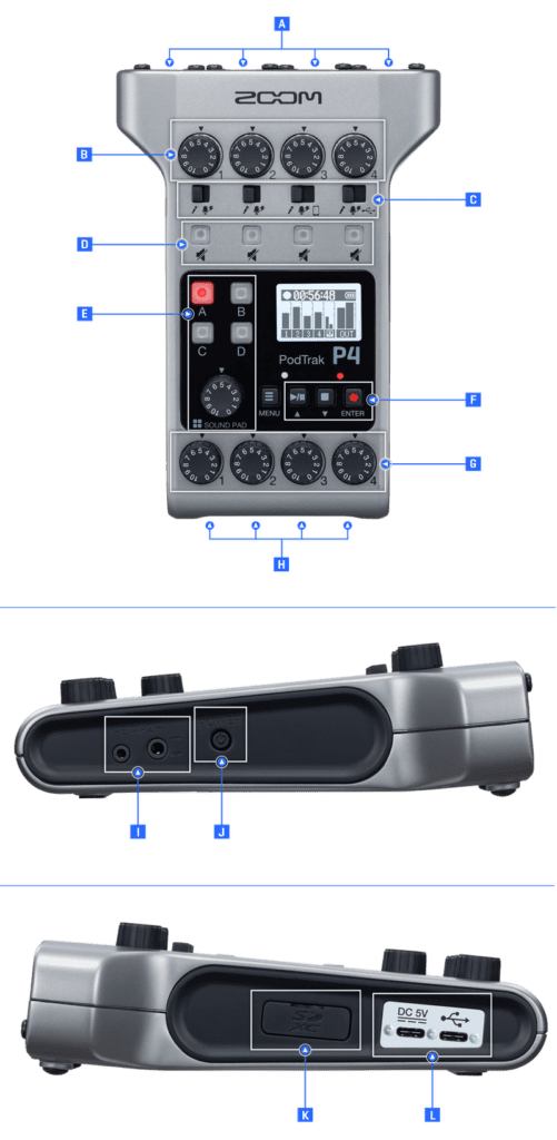 Zoom PodTrak P4 features and controls
