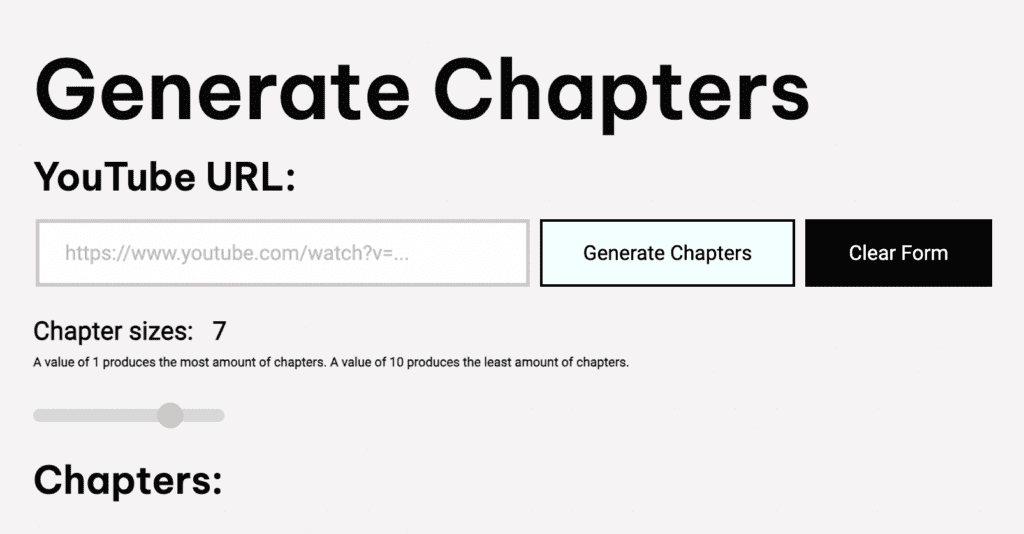 to show how to adjust the amount of chapters you want for each video. 1 being the least amount of chapters and 10 being the most amount of chapters