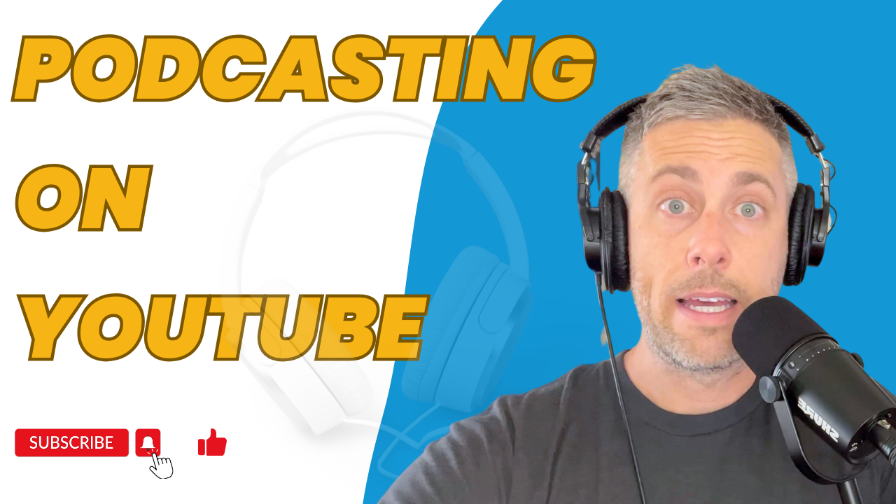 Eric Montgomery, founder of the podcast haven, with the words "podcasting on youtube" next to him