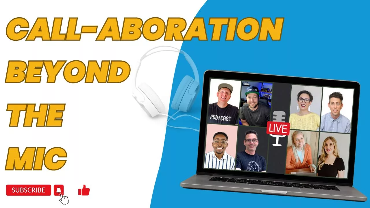 a laptop with the panelists for CALLaboration Beyond The Mic, an educational podcast summit
