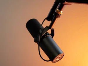 a shure sm7b with an orange background