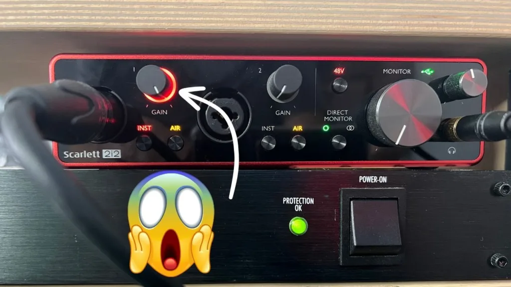 To show way too much gain, and how it turns the audio meter red
