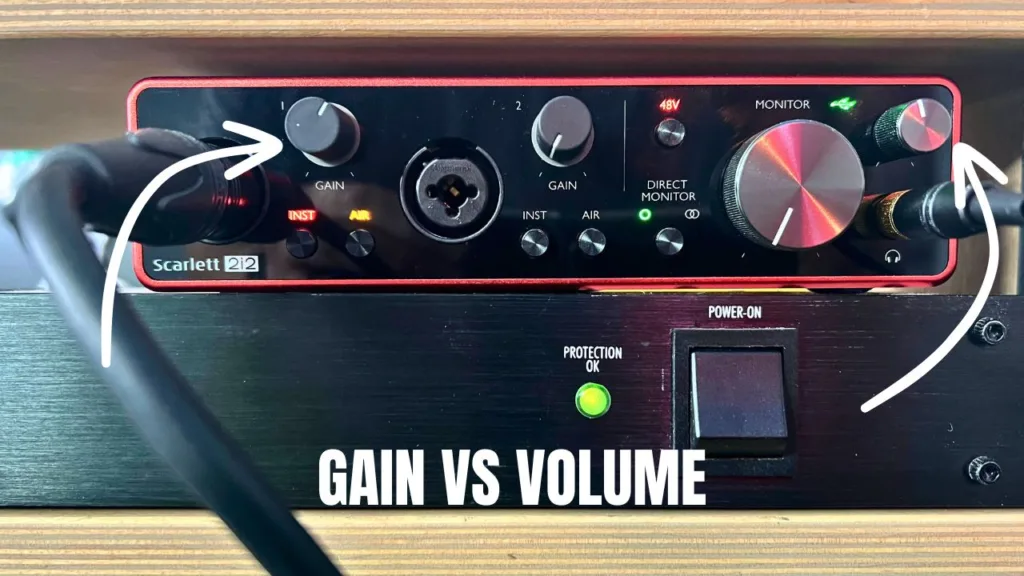 Demonstrating gain vs volume on a Focusrite 2i2 Scarlett audio interface