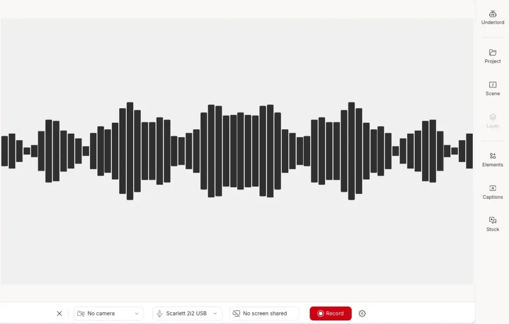 Audio waveform visualization inside Descript’s recording tool.