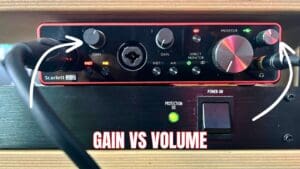 Demonstrating the where the gain is vs volume on the scarlet 2i2 audio interface