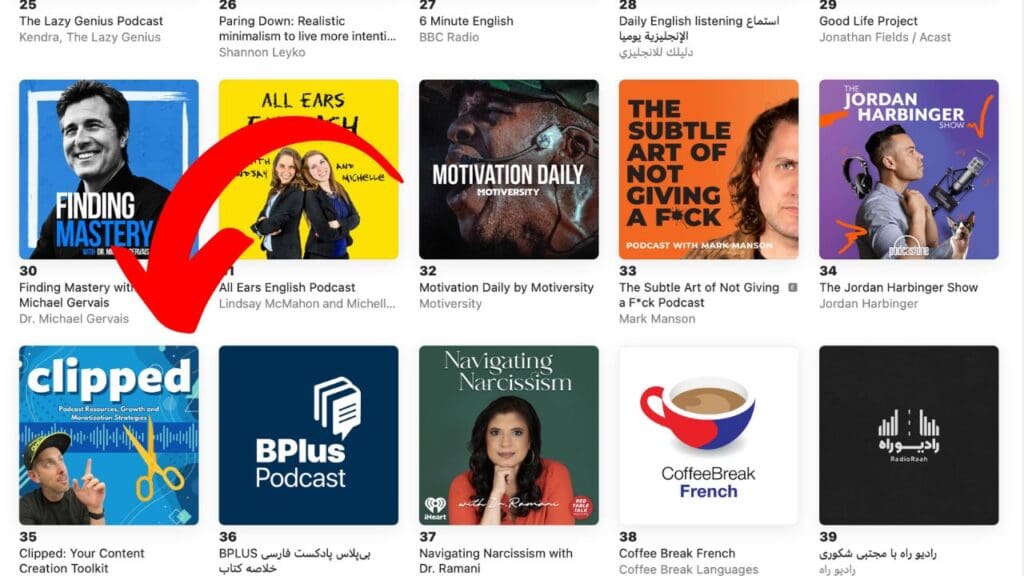 A screen shot of our show sitting at #35 in Education on The Apple Podcasts Charts