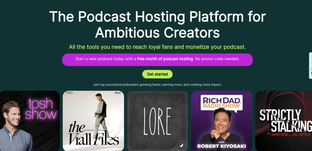 a screen shot of libsyns homepage with the goal of showing readers some big shows that use libsyn