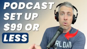 Eric Montgomery with microphone and headphones promoting how to start a podcast for under $100