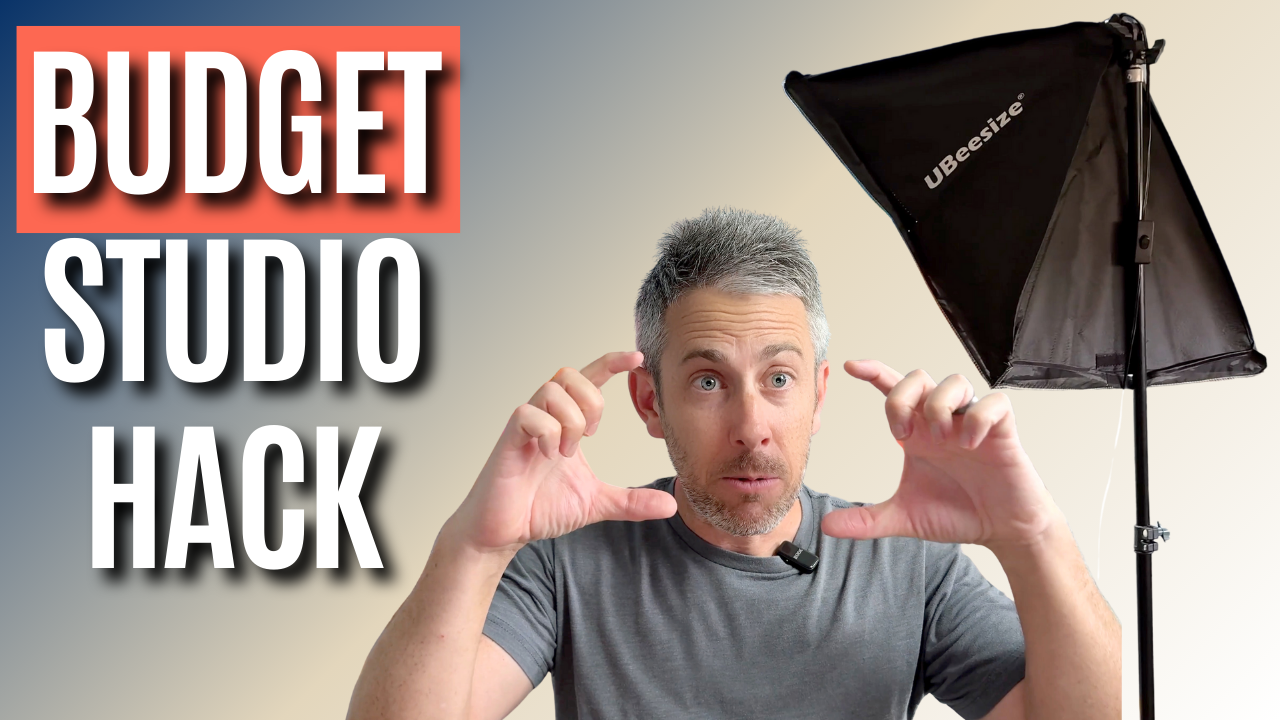 Budget YouTube setup hack with affordable softbox lighting and wireless microphone for pro video quality.